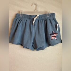 Goodie Two Sleeves Women's Athletic Shorts - Blue with American flag star -XL